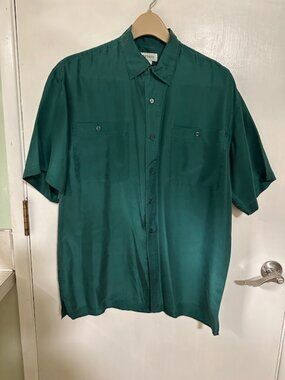 BOGARI MENS BUTTON UP SHORT SLEEVE 100% SILK SHIRT Medium